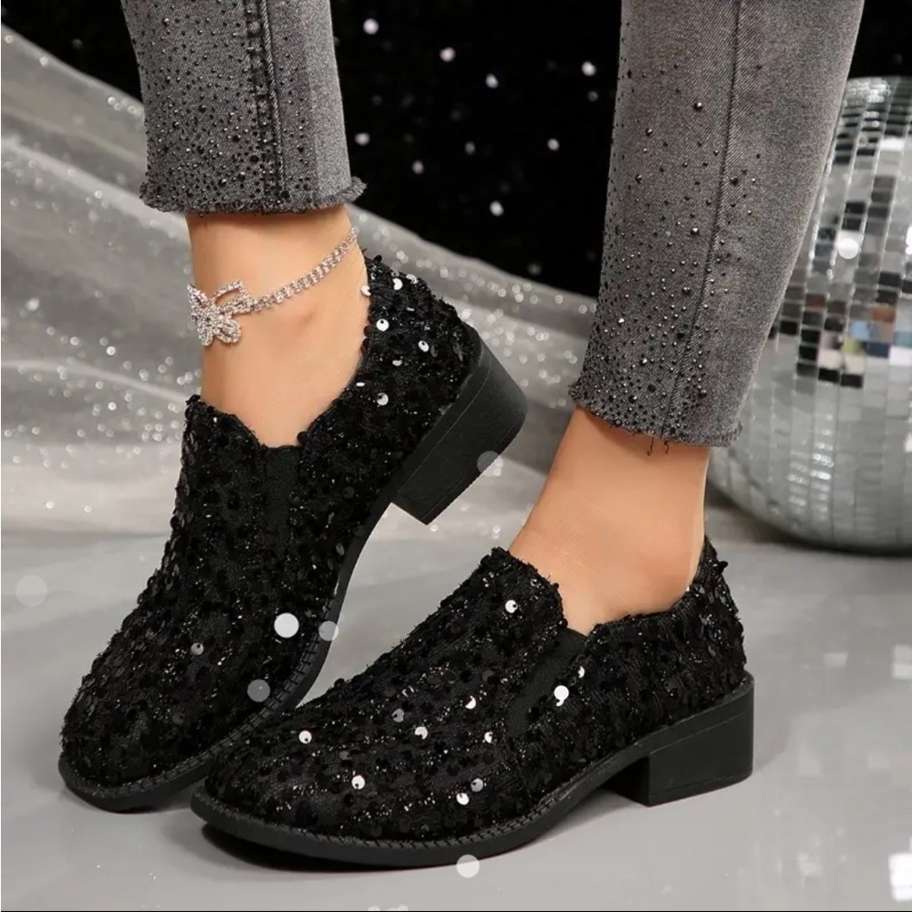 Black Sequin Slip-On Women's Dress Shoe